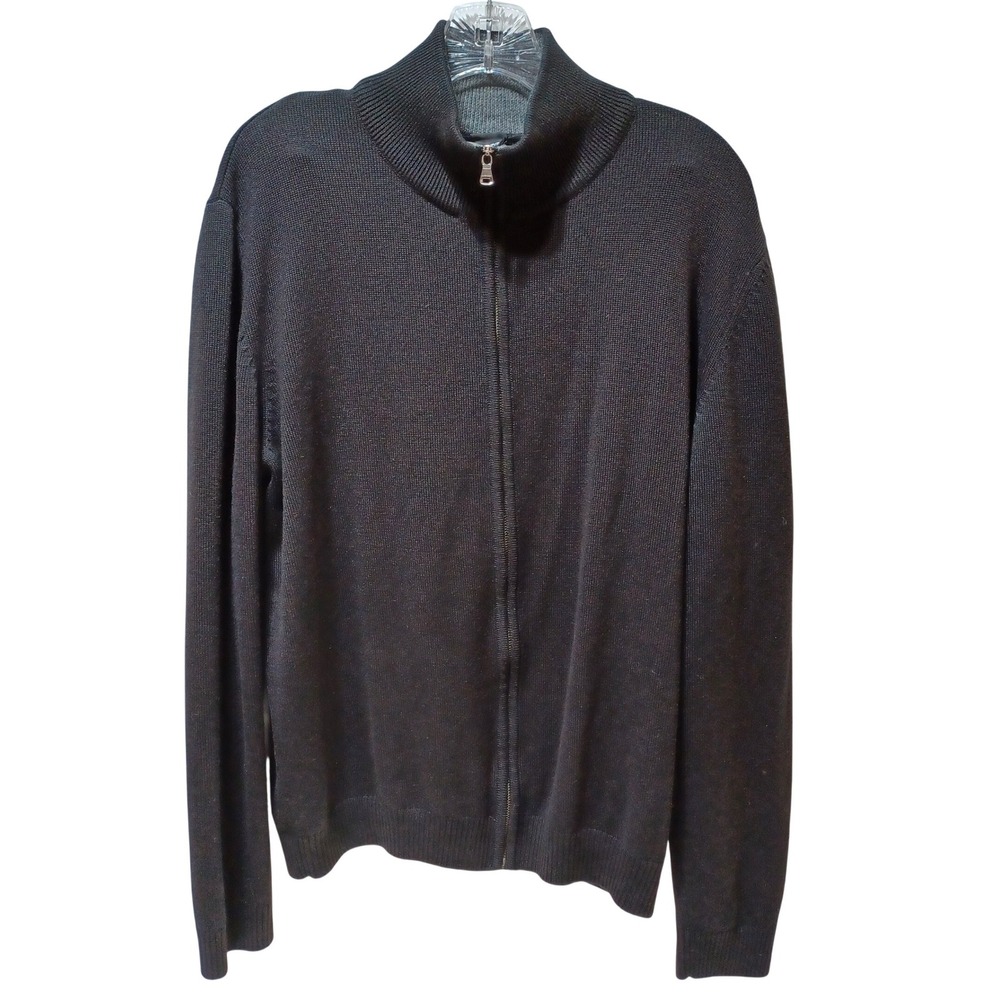 Hugo Boss Mens Platanic Full Zip Sweater XL Black Wool Blend Preppy Quiet Luxury